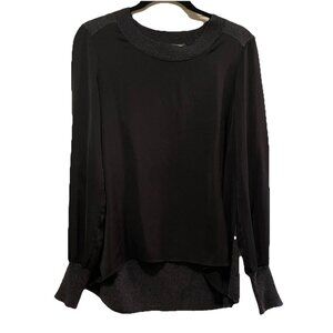 SAKS FIFTH AVENUE Black/Gray Cashmere Blend High Low Hem Sweater Sz M